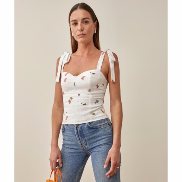 NEW Reformation Jaxon Linen Top Ladybugs 10 - Picture 6 of 11